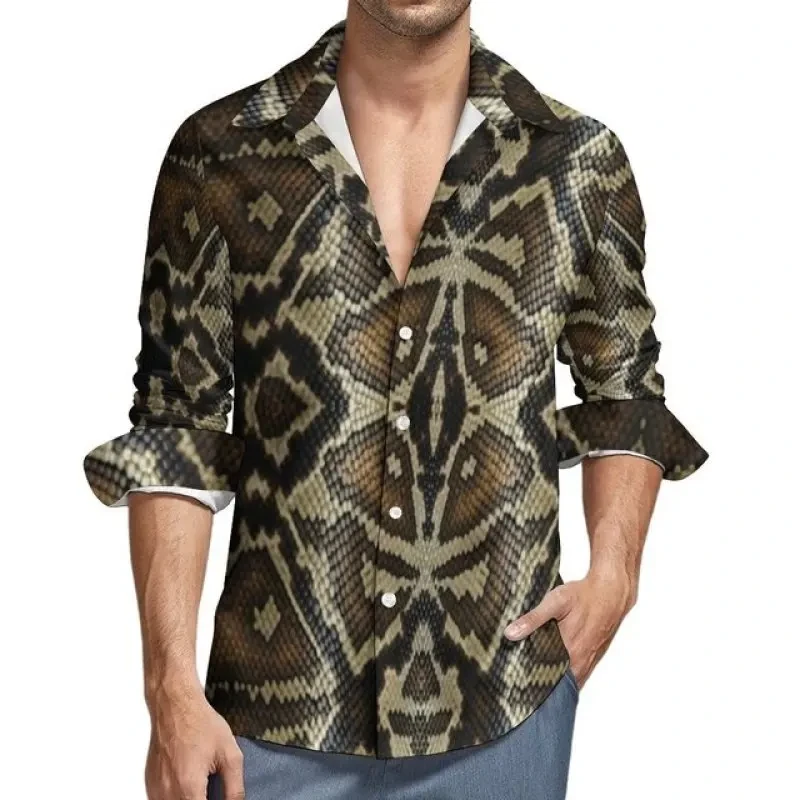 Snakeskin Pattern Print Men's Shirts Casual Single-Breasted Blouses Long Sleeve Shirt Streetwear Trend Lapel Tops Men Clothing - Afbeelding 9