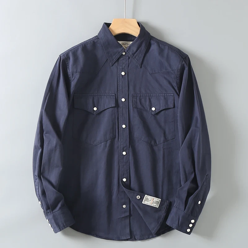 Spring And Autumn New American Retro Long-Sleeve Lapel Cargo Shirt Men's Fashion 100% Cotton Washed Double Pocket Casual Blouses - Afbeelding 3