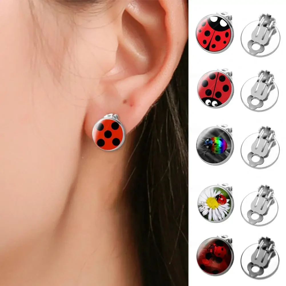 Women's Ear Clips Cute Anti-rust Ladies Glass Ladybug Earrings Hoop Dot Earrings Jewelry Women Clip Earrings Daily Wear - Afbeelding 6