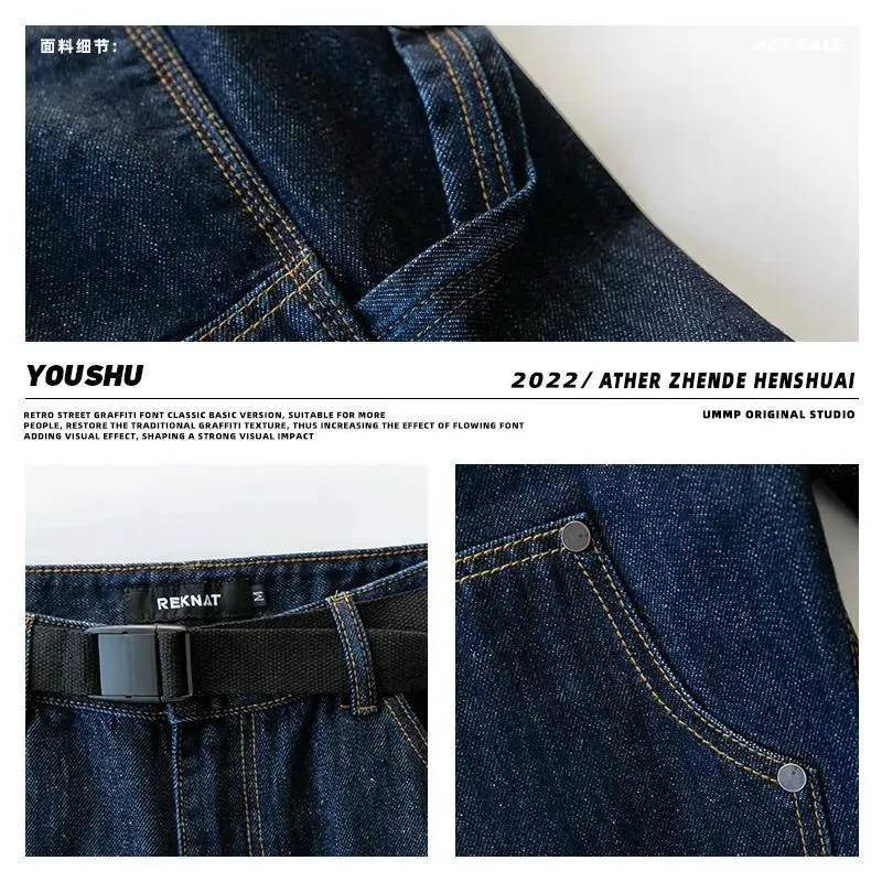 Washed Straight Leg Jeans for Men with a Niche Design Sense Loose and Versatile Wide Leg Long Pants and Stylish Work Pants - Afbeelding 4