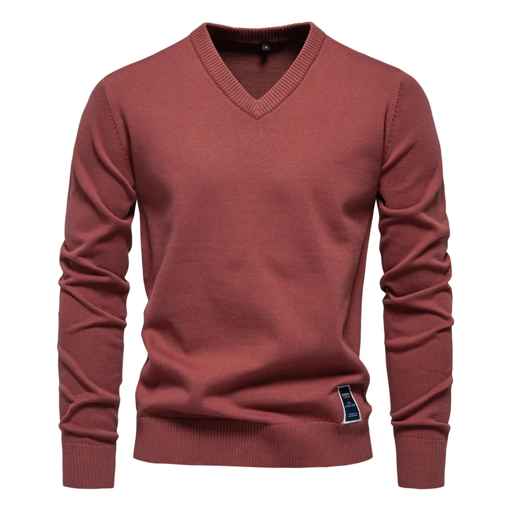 2025 Cotton Sweater Pullover Men's V-neck Solid Color Long Sleeve Men Knitting Clothing Warm Sweaters Men Casual Fashion Tops - Afbeelding 4