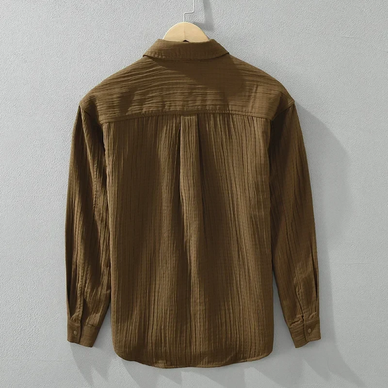 6801 Spring Autumn Japan Style Vintage Striped Shirts Loose Casual High Street Simple Fashion Lapel Long Sleeved Blouse Man - Afbeelding 2