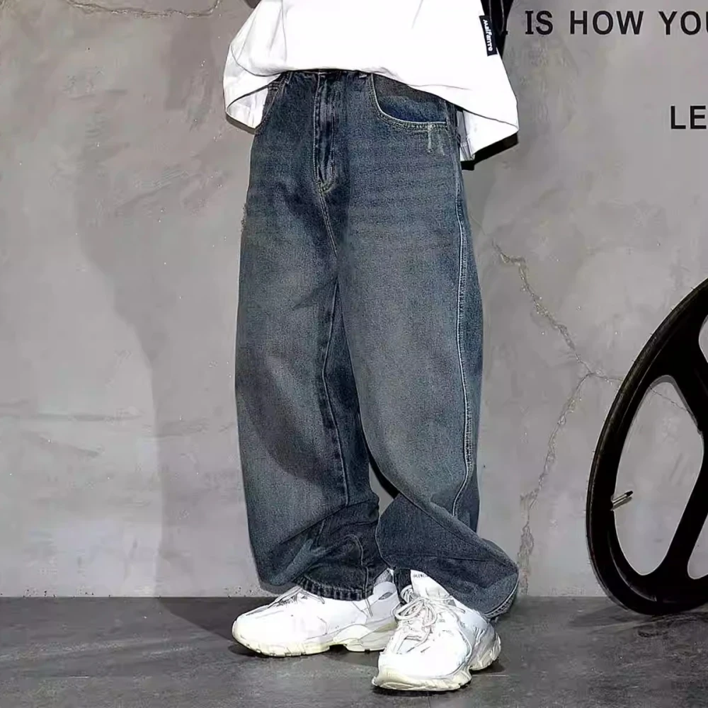 High Quality Hip Hop Stacked Baggy Jeans For Men Streetwear Denim Pants Korean Fashion Straight-Leg Trousers Harajuku Jeans Male - Afbeelding 3