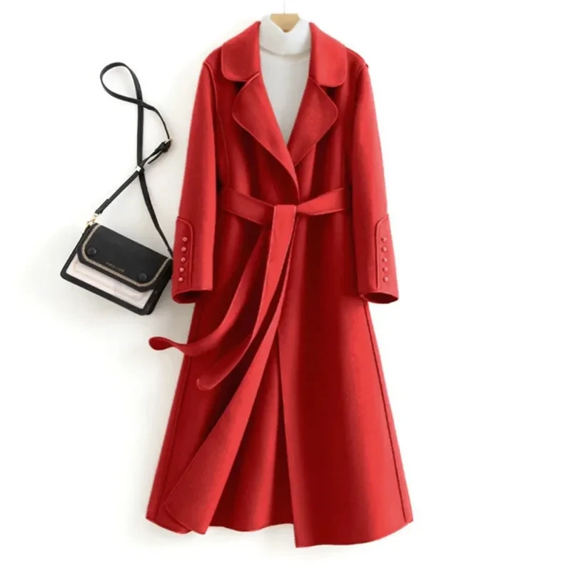 High-Quality Spring And Autumn Wool High-End Double-Sided Cashmere Coat Women's New Fashion Style Elegant Wool Windbreaker Lady - Afbeelding 4