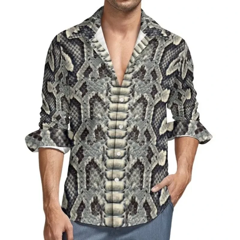 Snakeskin Pattern Print Men's Shirts Casual Single-Breasted Blouses Long Sleeve Shirt Streetwear Trend Lapel Tops Men Clothing - Afbeelding 4