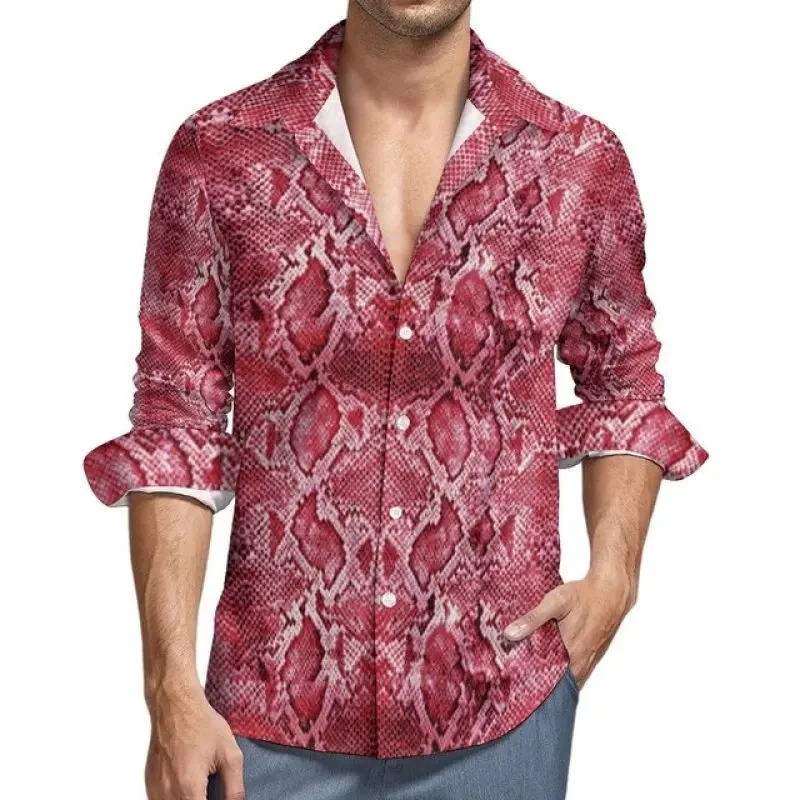 Snakeskin Pattern Print Men's Shirts Casual Single-Breasted Blouses Long Sleeve Shirt Streetwear Trend Lapel Tops Men Clothing - Afbeelding 8