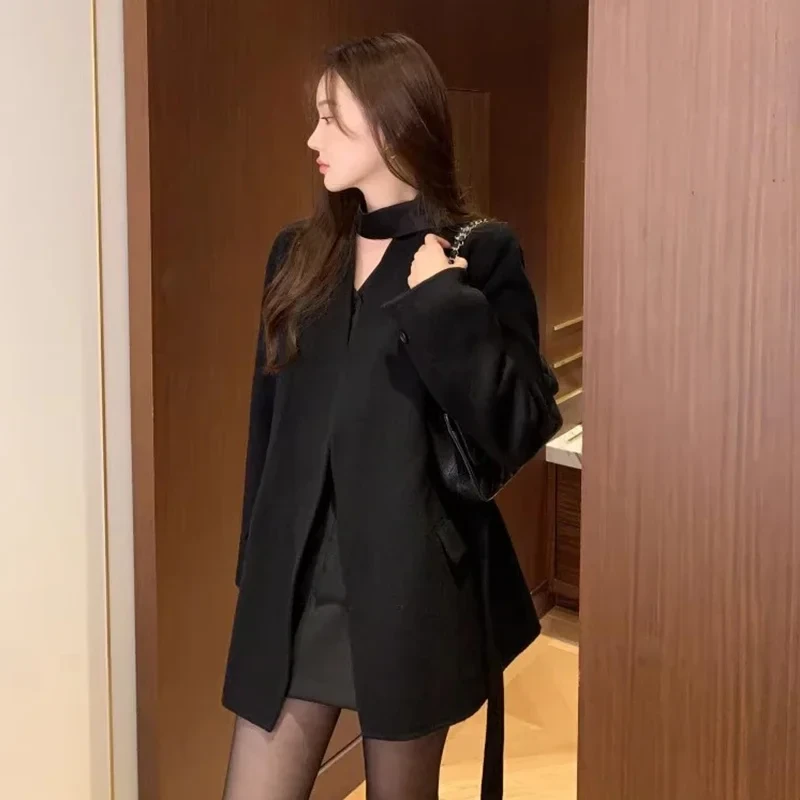 Bandage Tunic Women 2025 Outerwears V-neck Long Sleeve Jacket Korean Chaquetas Mujer Autumn Winter Jackets Temperament Coats - Afbeelding 2