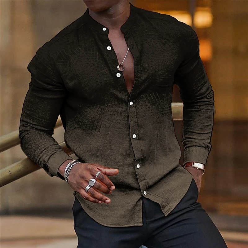Simple Gradient Shirts For Men Spring Autumn Fashion Casual 3D Printed Long Sleeve Shirt Loose Lapel Daily Business Blouse Tops