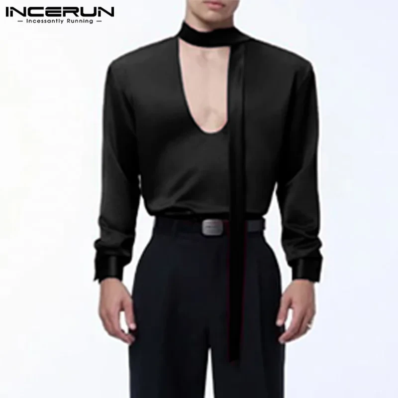 Stylish New Men's Clothing INCERUN 2024 Deconstruction Design Solid Lace Up Shirts Casual Streetwear Long Sleeved Blouse S-5XL