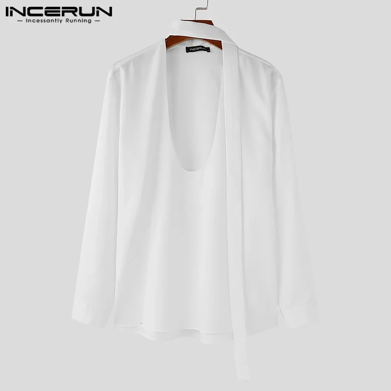 Stylish New Men's Clothing INCERUN 2024 Deconstruction Design Solid Lace Up Shirts Casual Streetwear Long Sleeved Blouse S-5XL - Afbeelding 5