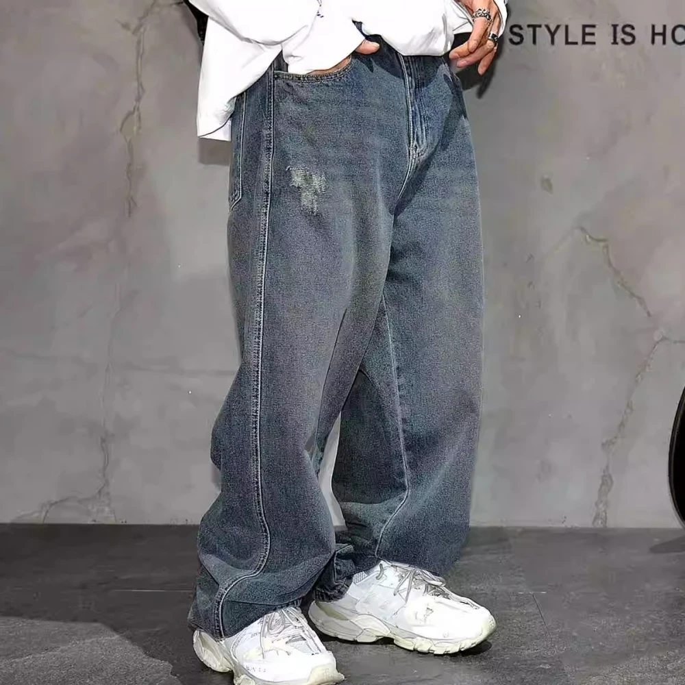 High Quality Hip Hop Stacked Baggy Jeans For Men Streetwear Denim Pants Korean Fashion Straight-Leg Trousers Harajuku Jeans Male - Afbeelding 4