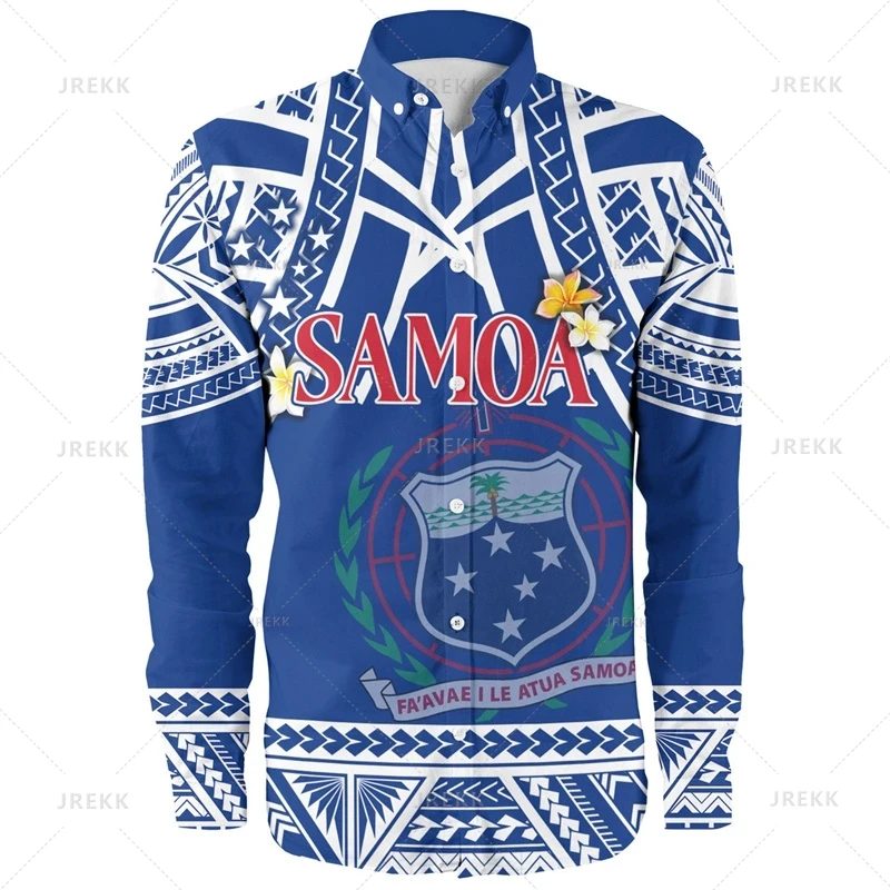 Small Size Harajuku 3D Print American Samoa Emblem Long Sleeve Shirts Men Samoa Ethnic Patterns Graphic Lapel Blouse Women Shirt - Afbeelding 3
