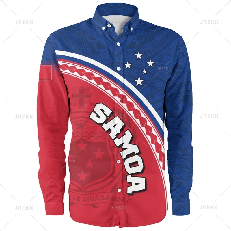 Small Size Harajuku 3D Print American Samoa Emblem Long Sleeve Shirts Men Samoa Ethnic Patterns Graphic Lapel Blouse Women Shirt - Afbeelding 2