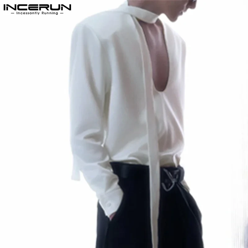 Stylish New Men's Clothing INCERUN 2024 Deconstruction Design Solid Lace Up Shirts Casual Streetwear Long Sleeved Blouse S-5XL - Afbeelding 2