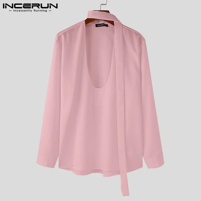 Stylish New Men's Clothing INCERUN 2024 Deconstruction Design Solid Lace Up Shirts Casual Streetwear Long Sleeved Blouse S-5XL - Afbeelding 4