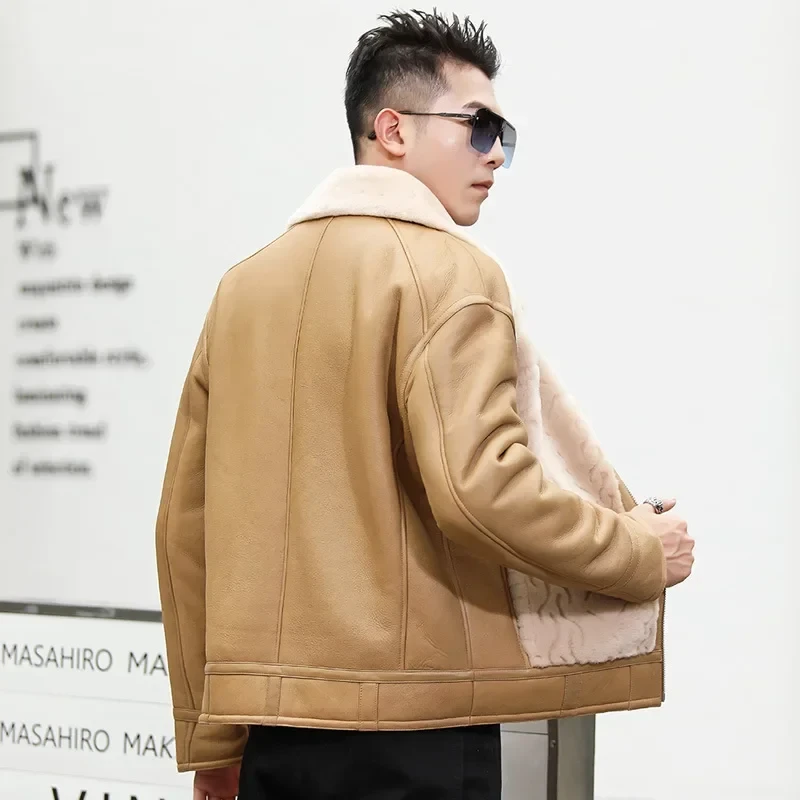 Original Leather and Fur Integrated Coat Men's Winter Lamb Fur Jacket Coats Fashion Male Warm Genuine Leather Clothing FCY5640 - Afbeelding 3