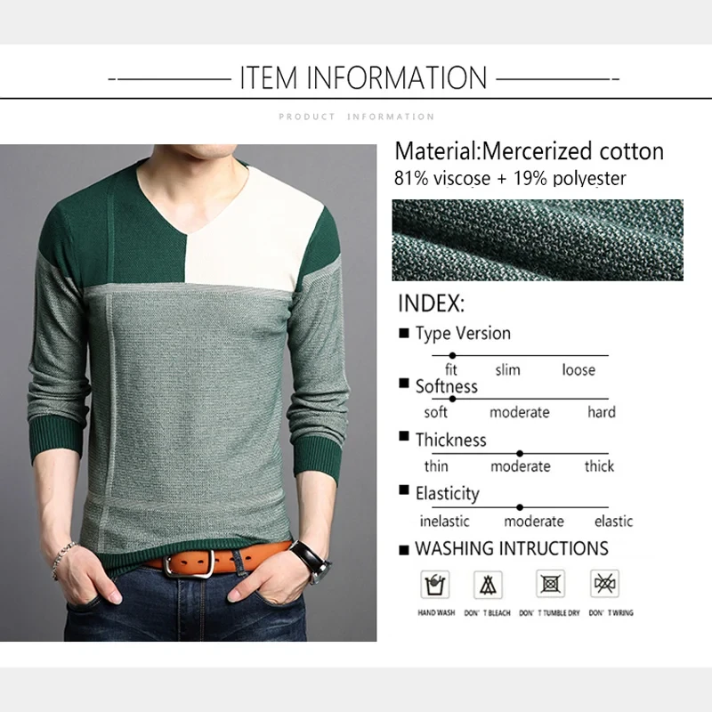 BROWON Men Autumn Sweater Long Sleeve Sweater Male Color Match Casual Splicing Design Slim Sweaters Outwear Hot Sale - Afbeelding 5