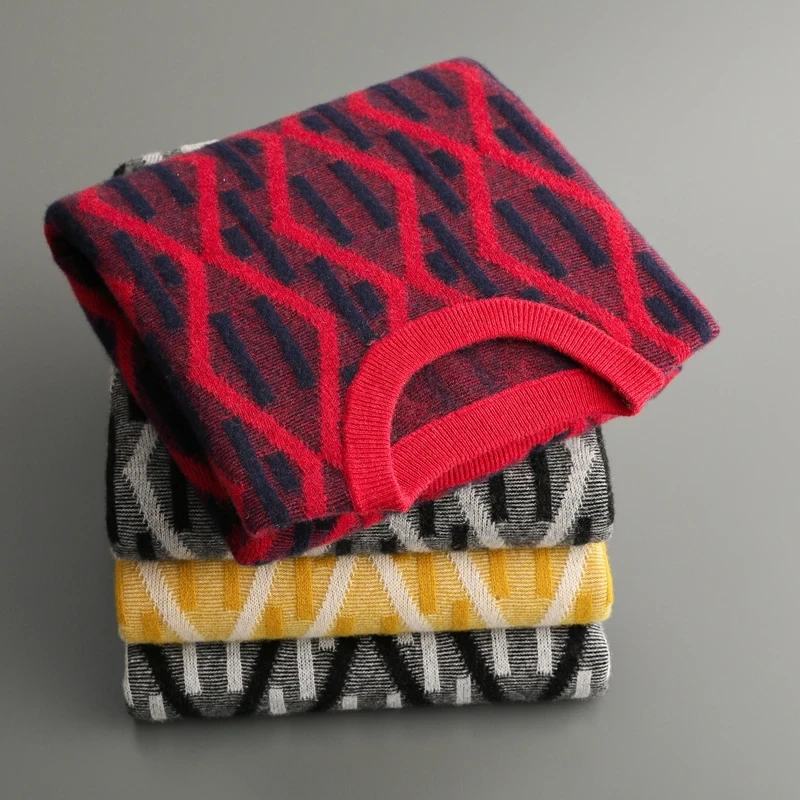 Men's 100% merino wool autumn and winter new round neck cashmere pullover thickened warm solid color high-end sweater long sleev - Afbeelding 6