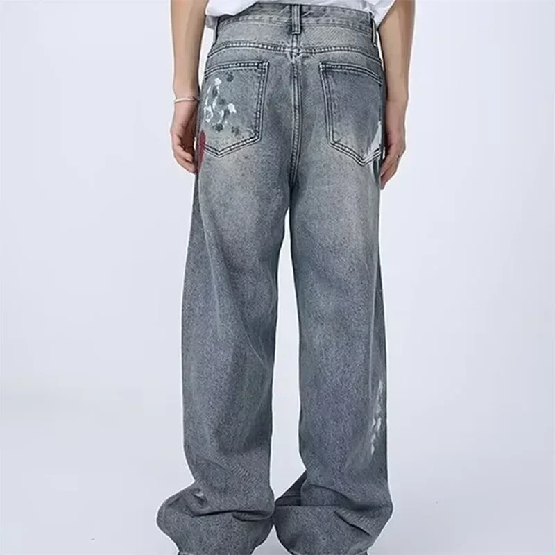 Autumn Men's Graffiti Y2K Streetwear Baggy Jeans Hip Hop Fashion Ripped Blue Denim Trousers Punk Straight jean pantalones hombre - Afbeelding 5