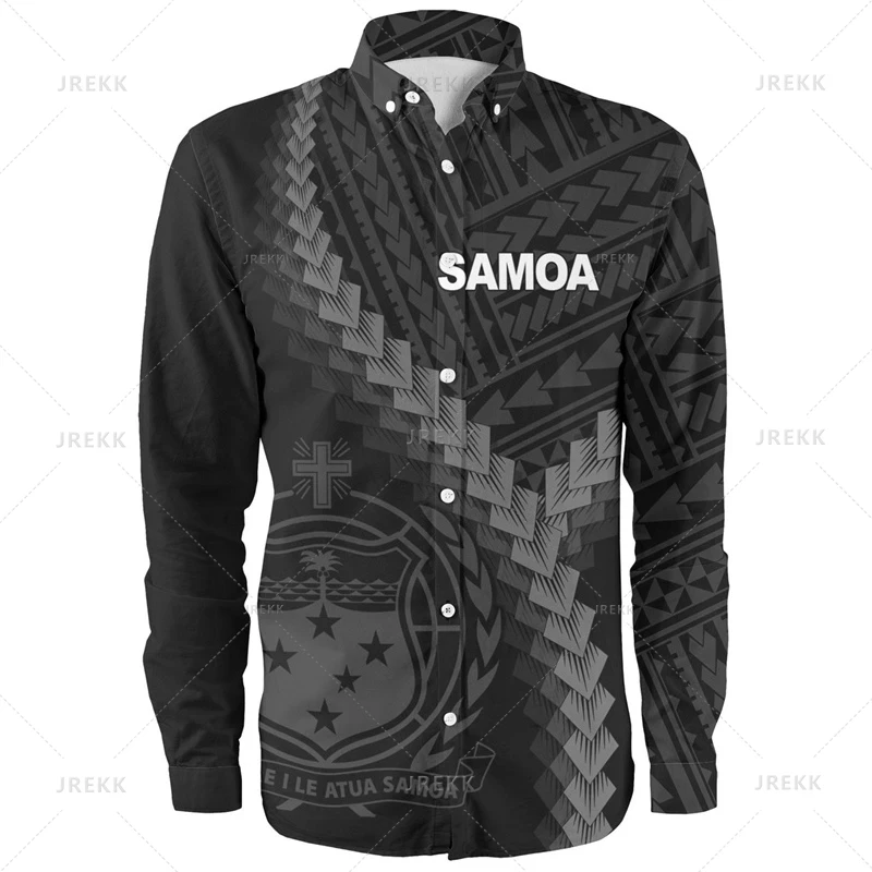 Small Size Harajuku 3D Print American Samoa Emblem Long Sleeve Shirts Men Samoa Ethnic Patterns Graphic Lapel Blouse Women Shirt