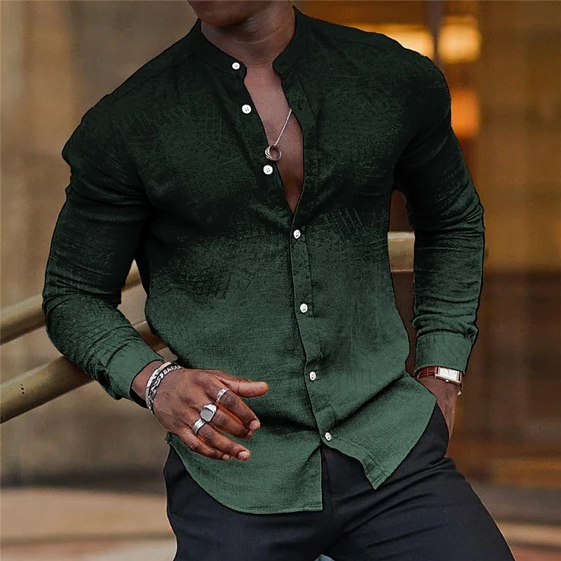 Simple Gradient Shirts For Men Spring Autumn Fashion Casual 3D Printed Long Sleeve Shirt Loose Lapel Daily Business Blouse Tops - Afbeelding 3