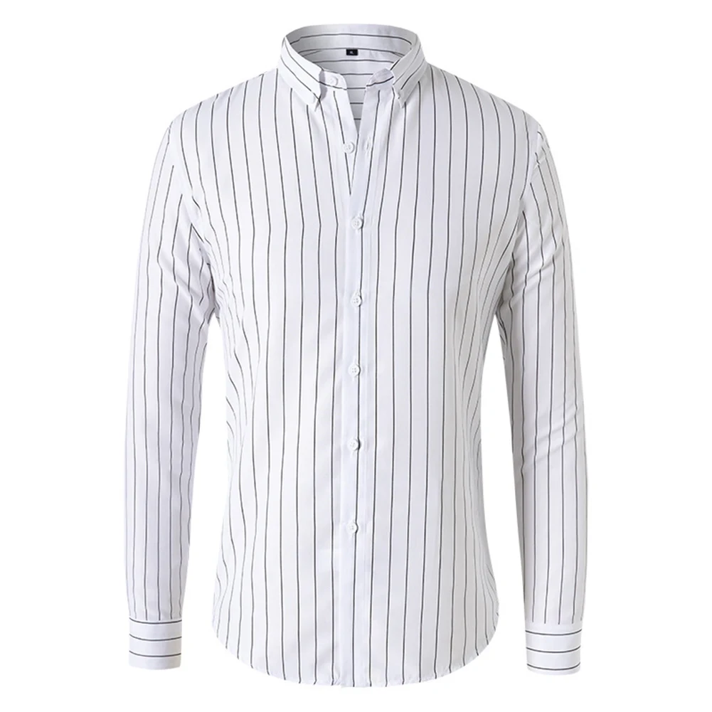 Men's Casual Striped Shirt Baggy Lapel Top Long Sleeve Button Blouse Perfect for Vacation and Holiday Multiple Colors - Afbeelding 2
