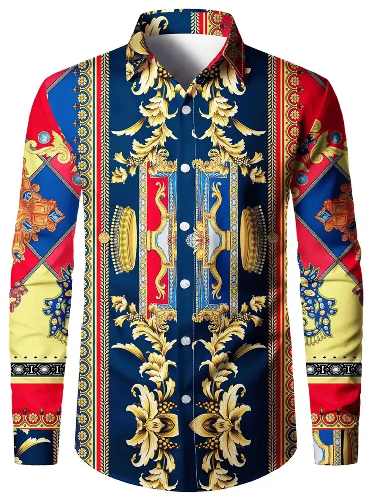 New Retro Men's Lapel Shirt Men's Exquisite Ethnic Print Slim Shirt New Fall Fashion Office Long-sleeved Blouse Elegant Shirt - Afbeelding 8