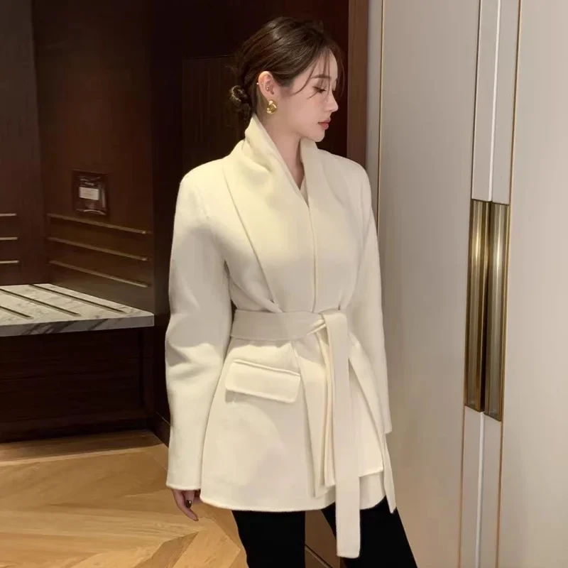 Bandage Tunic Women 2025 Outerwears V-neck Long Sleeve Jacket Korean Chaquetas Mujer Autumn Winter Jackets Temperament Coats - Afbeelding 5