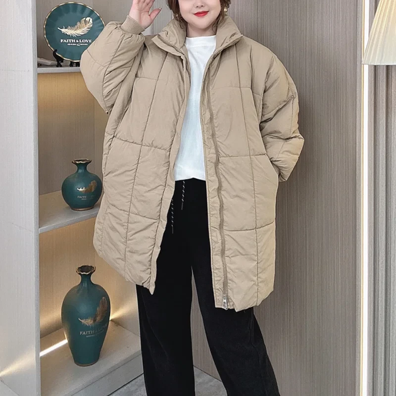 Plus Size Women Parka Winter New Loose Stand Collar Thickened Medium Long Down Cotton Jacket 8547 - Afbeelding 5