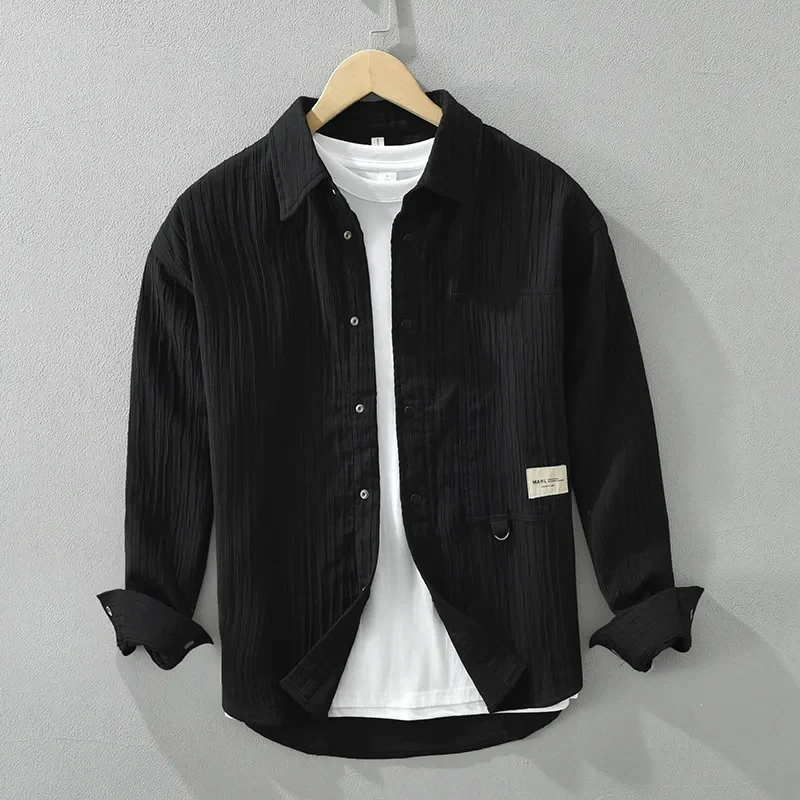 6801 Spring Autumn Japan Style Vintage Striped Shirts Loose Casual High Street Simple Fashion Lapel Long Sleeved Blouse Man - Afbeelding 7