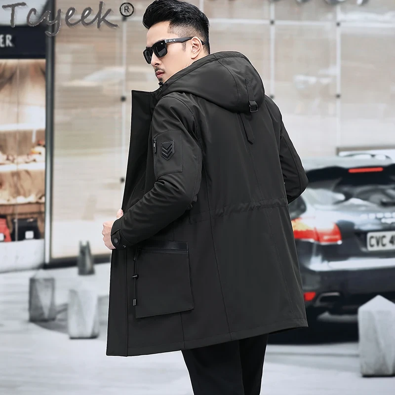 Tcyeek Mens Real Fur Parka Mid-length Winter Jackets for Men Clothing Warm Wool Liner Hooded Coat Male Fashion Fur Jacket Slim - Afbeelding 3