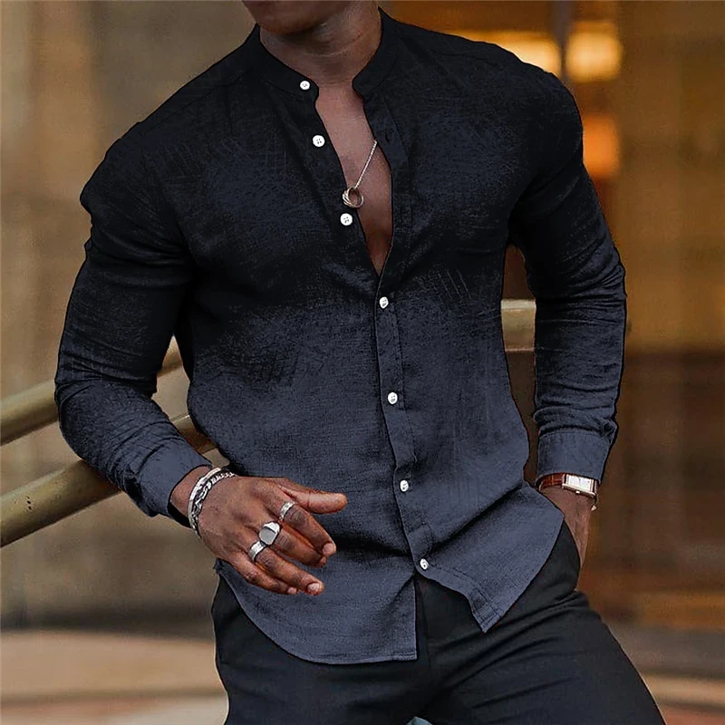 Simple Gradient Shirts For Men Spring Autumn Fashion Casual 3D Printed Long Sleeve Shirt Loose Lapel Daily Business Blouse Tops - Afbeelding 4