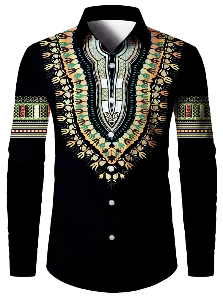 New Retro Men's Lapel Shirt Men's Exquisite Ethnic Print Slim Shirt New Fall Fashion Office Long-sleeved Blouse Elegant Shirt - Afbeelding 17