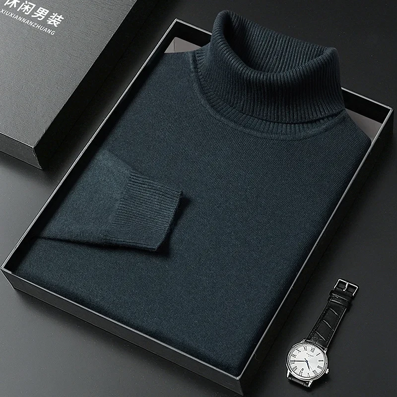 Autumn Winter Slim Fit Turtleneck Sweater Men Solid Color Warm Knitting Pullovers Male Casual Knitwear Long Sleeve Pullovers Man - Afbeelding 23
