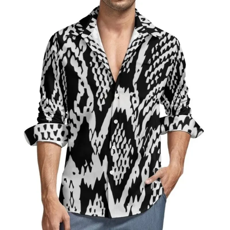 Snakeskin Pattern Print Men's Shirts Casual Single-Breasted Blouses Long Sleeve Shirt Streetwear Trend Lapel Tops Men Clothing - Afbeelding 5