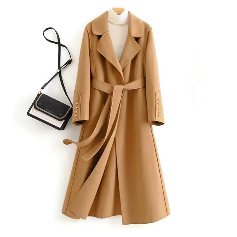 High-Quality Spring And Autumn Wool High-End Double-Sided Cashmere Coat Women's New Fashion Style Elegant Wool Windbreaker Lady - Afbeelding 9