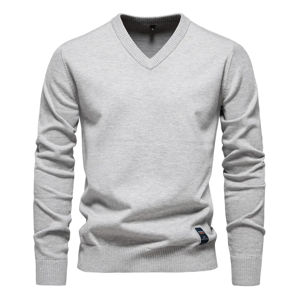 2025 Cotton Sweater Pullover Men's V-neck Solid Color Long Sleeve Men Knitting Clothing Warm Sweaters Men Casual Fashion Tops - Afbeelding 2