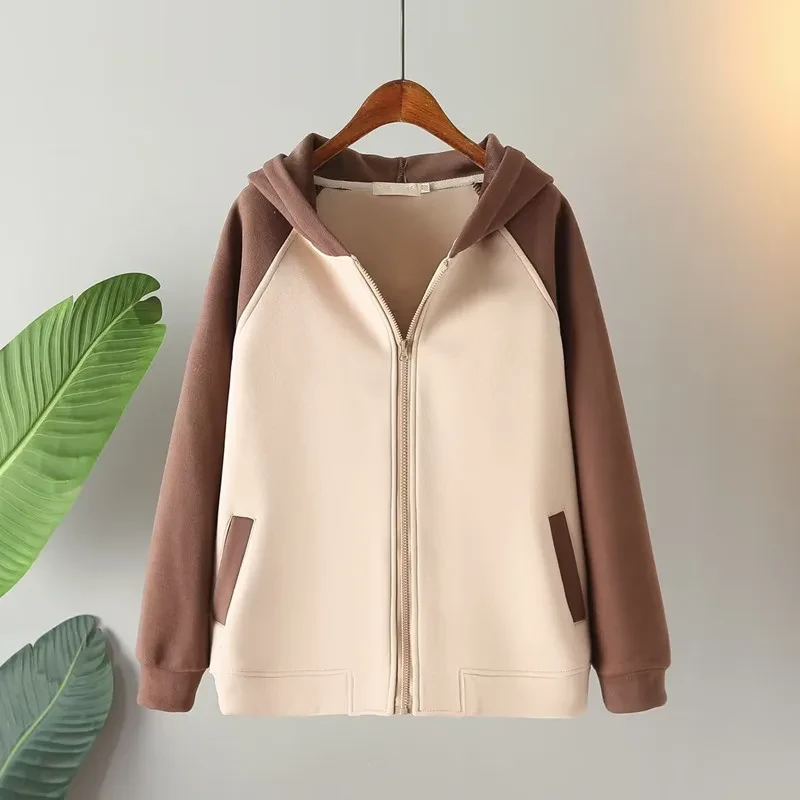 Plus Size Women's Clothing Autumn Winter Hoodies &Sweatshirts Hooded Long Sleeves Mixed color Warm Sweatshirt With Fleece Inside - Afbeelding 8