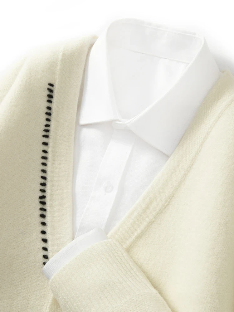 Aliselect Men V-neck Wool Cardigan Smart Casual Long Sleeve Cashmere Sweater Autumn Winter 100% Merino Wool Knitwear Basic Cloth - Afbeelding 2