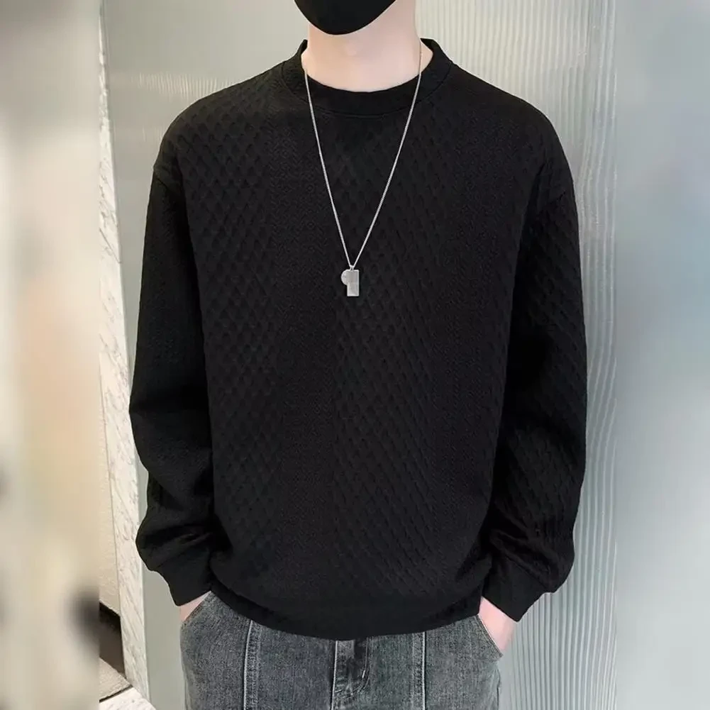 Men Autumn Winter Sweater Thick Knitted Loose Fit Sweater Long Sleeve Waffle Texture Soft Pullover Warm Casual Men Sweater