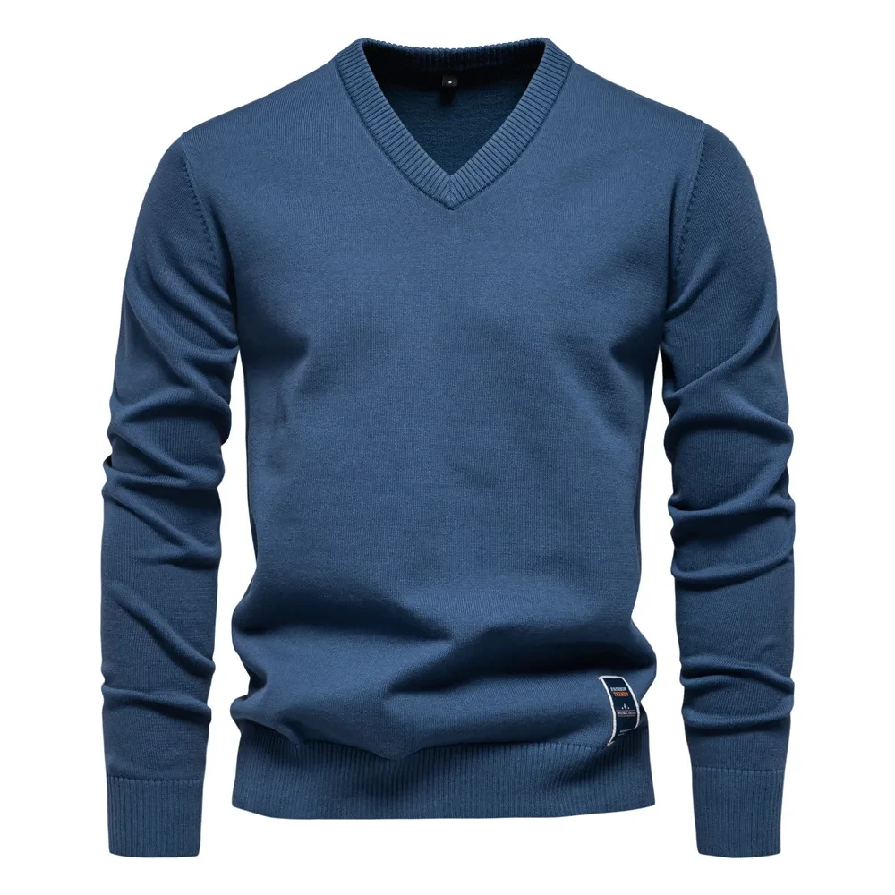 2025 Cotton Sweater Pullover Men's V-neck Solid Color Long Sleeve Men Knitting Clothing Warm Sweaters Men Casual Fashion Tops - Afbeelding 6