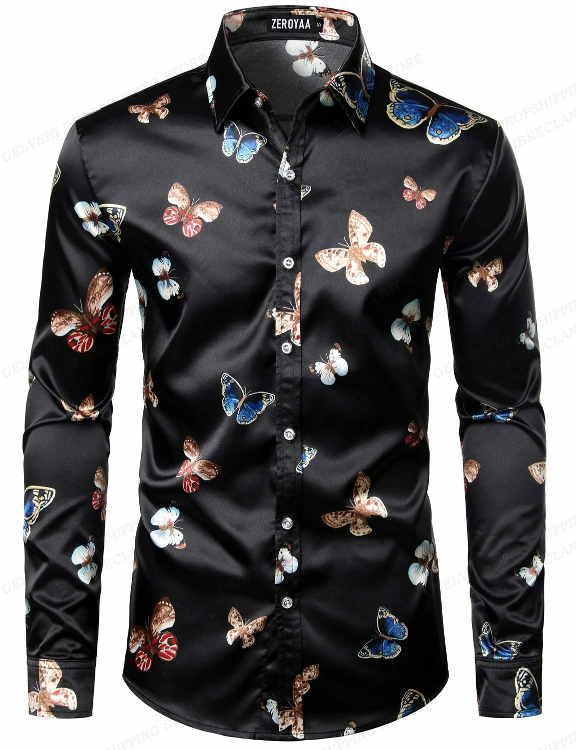 Gold Chain Hawaii Shirts Butterfly 3d Print Shirts Men Fashion Shirts Long Sleeve Beach Blouse Luxury Lapel Shirt Men's Clothing - Afbeelding 4