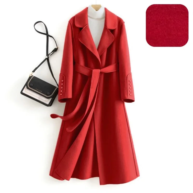 High-Quality Spring And Autumn Wool High-End Double-Sided Cashmere Coat Women's New Fashion Style Elegant Wool Windbreaker Lady - Afbeelding 8