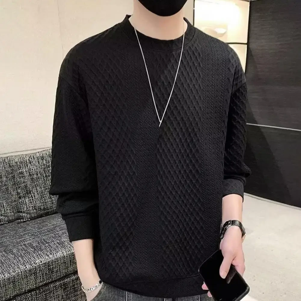 Men Autumn Winter Sweater Thick Knitted Loose Fit Sweater Long Sleeve Waffle Texture Soft Pullover Warm Casual Men Sweater - Afbeelding 2