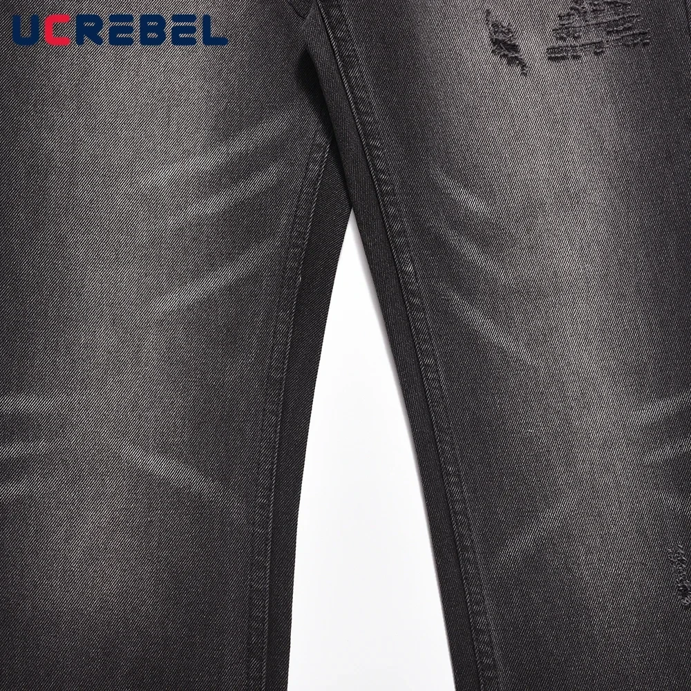 Retro Washed Black Ripped Hole Jeans Mens High Street Raw Edge Straight-leg Flared Pants Men - Afbeelding 4