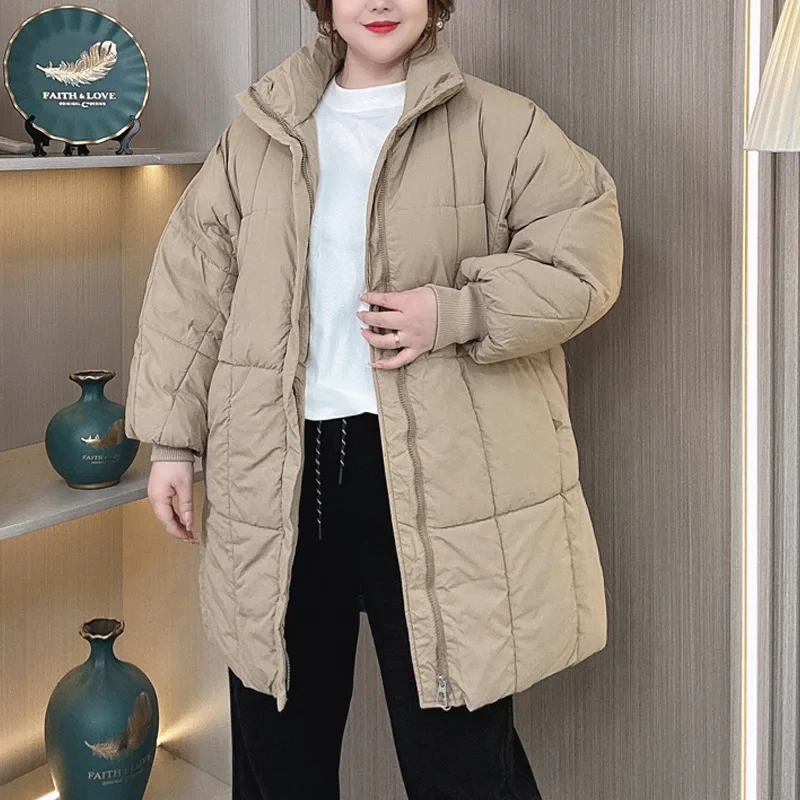 Plus Size Women Parka Winter New Loose Stand Collar Thickened Medium Long Down Cotton Jacket 8547 - Afbeelding 4