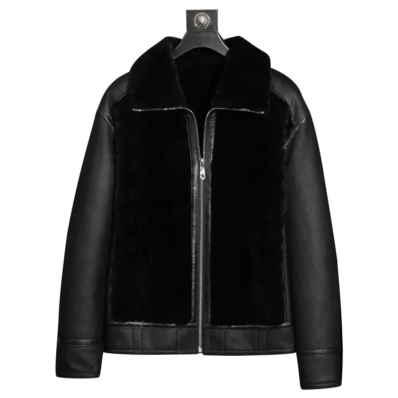 Original Leather and Fur Integrated Coat Men's Winter Lamb Fur Jacket Coats Fashion Male Warm Genuine Leather Clothing FCY5640 - Afbeelding 4