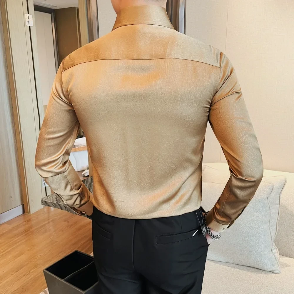 Men Long Sleeved Shirt 2024 Autumn New British Style Solid Casual Elastic Slim Fit Formal dress shirt High-quality Men Clothing - Afbeelding 2