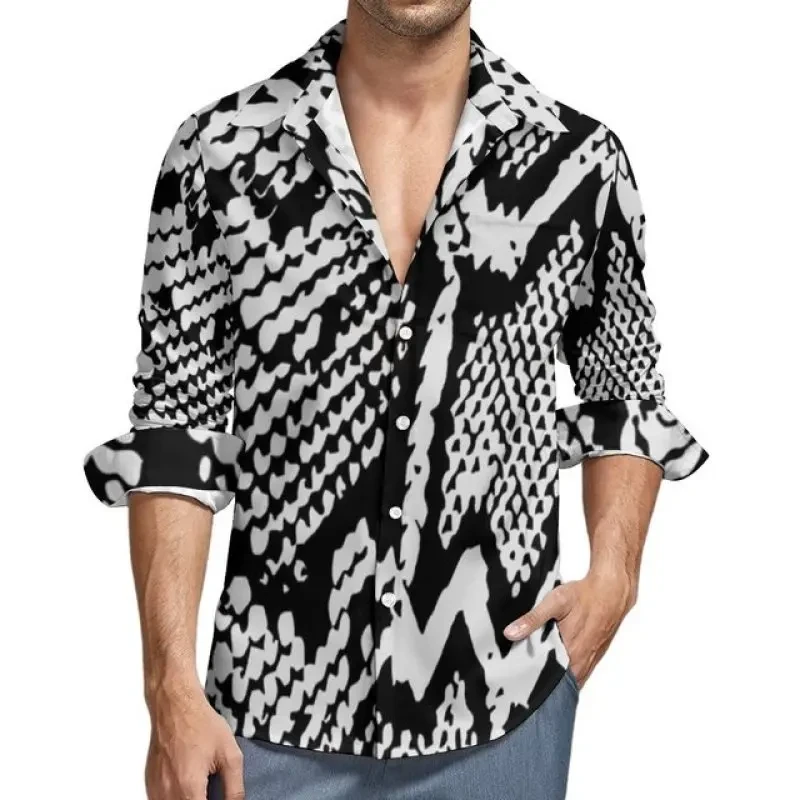 Snakeskin Pattern Print Men's Shirts Casual Single-Breasted Blouses Long Sleeve Shirt Streetwear Trend Lapel Tops Men Clothing - Afbeelding 6