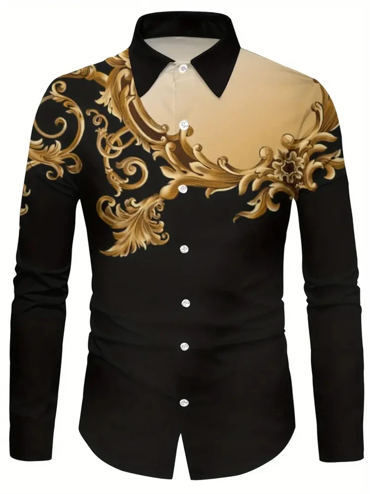 New Retro Men's Lapel Shirt Men's Exquisite Ethnic Print Slim Shirt New Fall Fashion Office Long-sleeved Blouse Elegant Shirt - Afbeelding 13